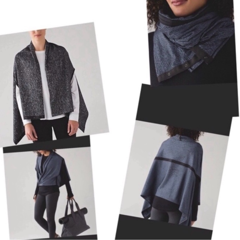 Lululemon Forward Flow Wrap Poncho Scarf Heathered Black White Snap Multi-Way